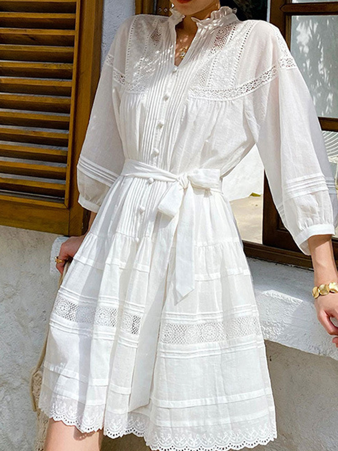 Maria Vacation V-neck Embroidered Dress