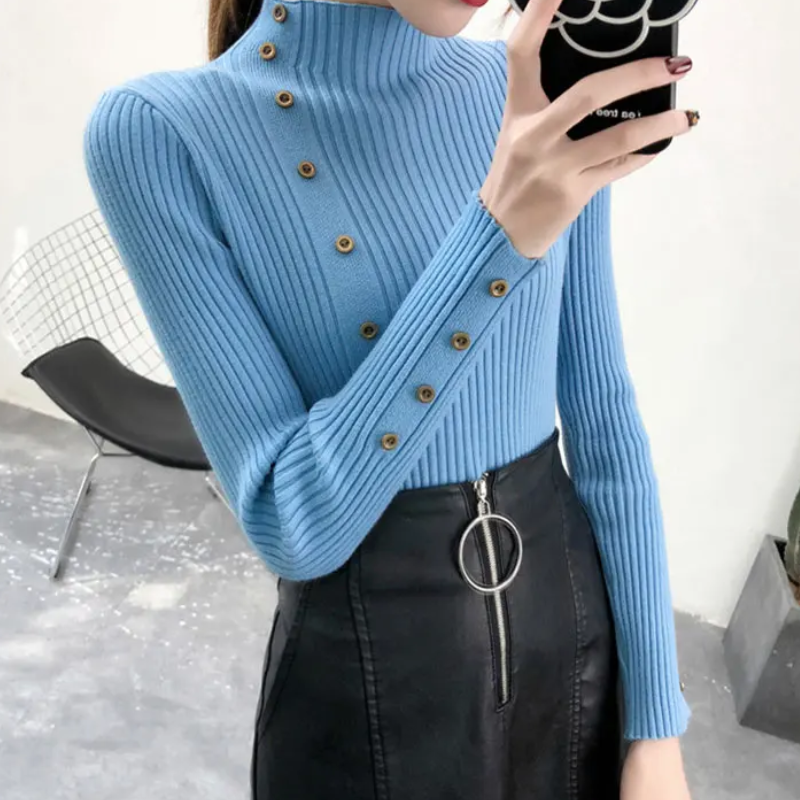 Jersey informal de punto de cuello alto para mujer | Ideal para otoño/invierno