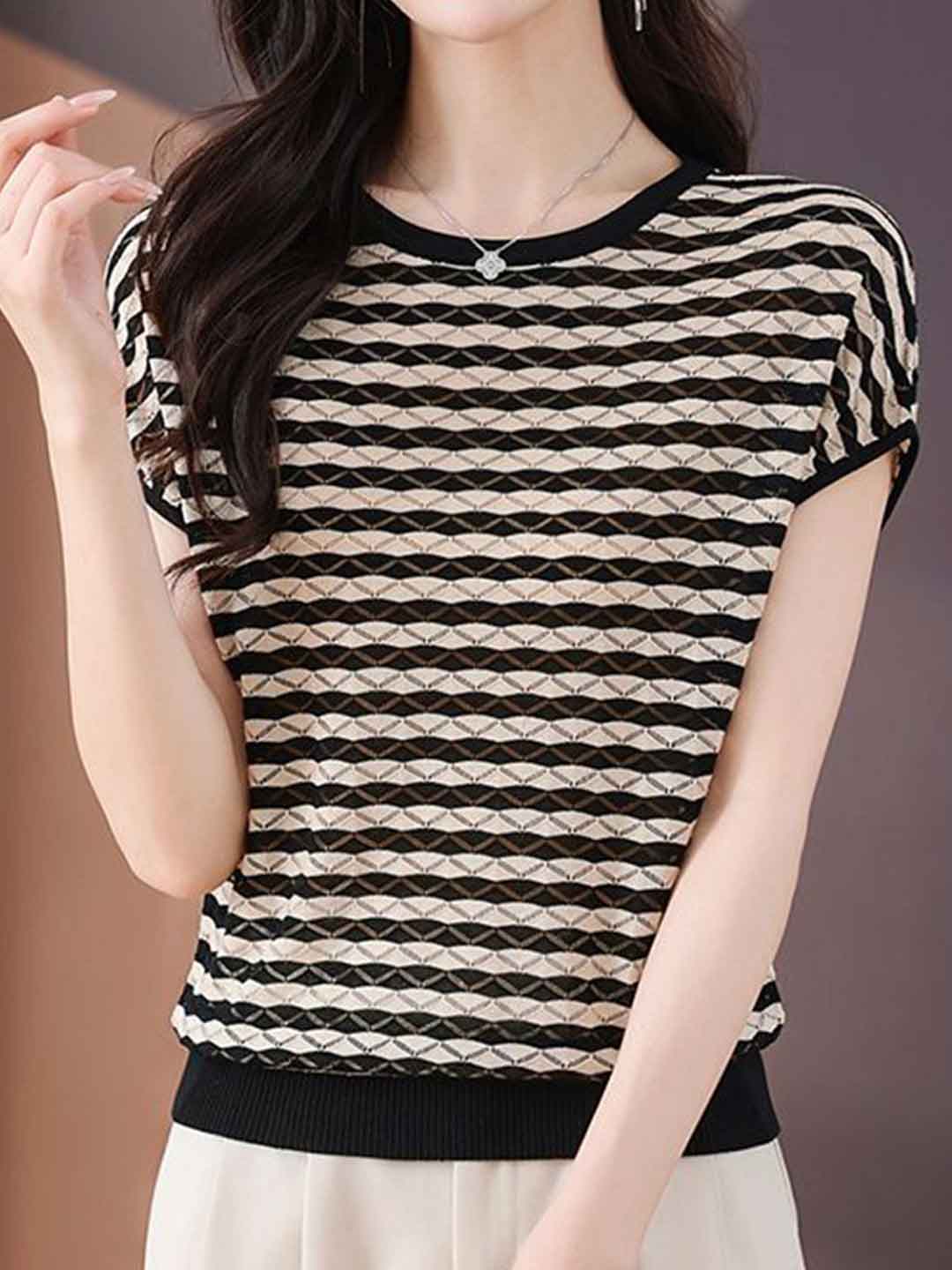 Khloe Loose Crew Neck Striped Knitted Top