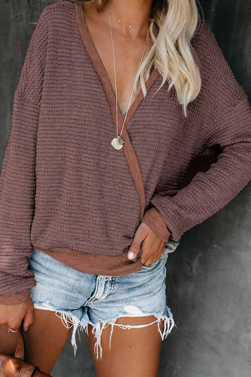 Casual Cross-over Design Knitting Top(3 Colors)