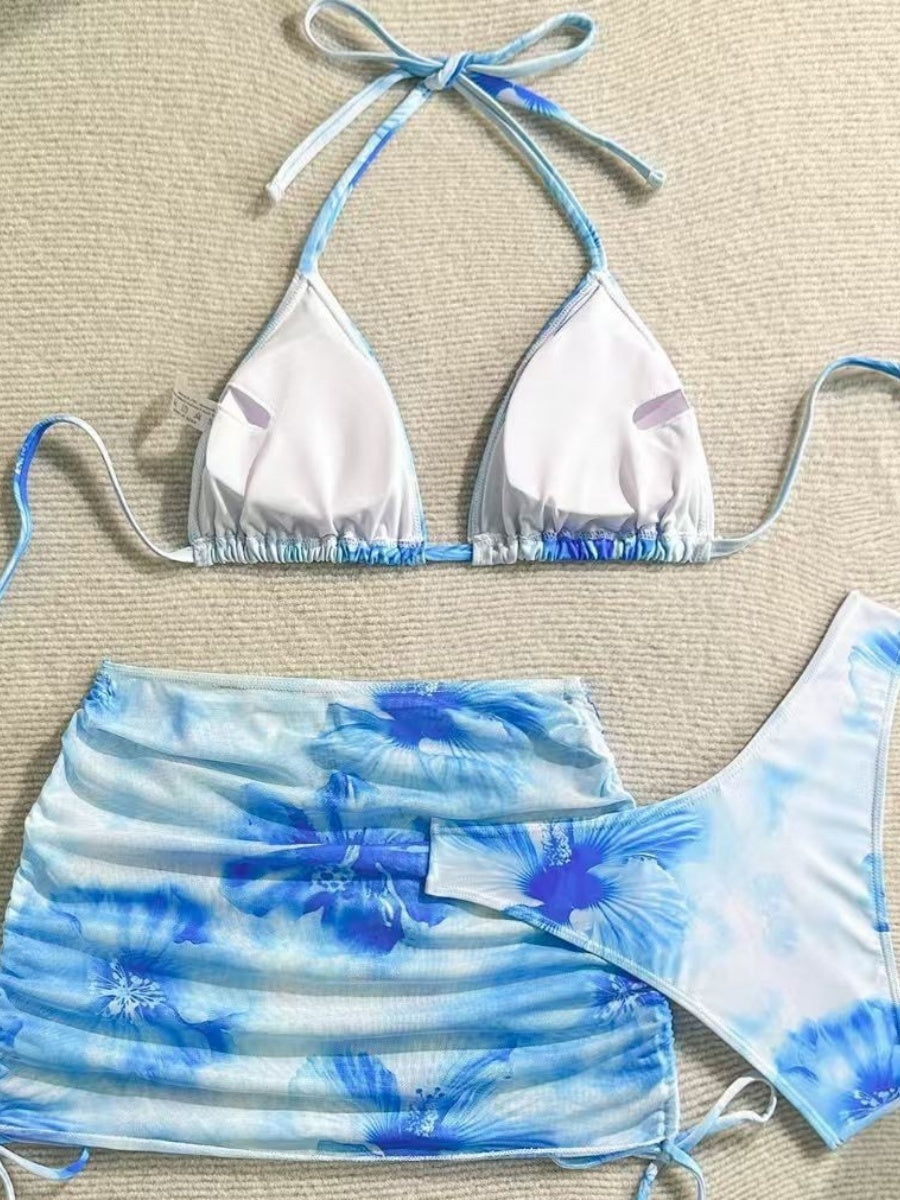 Printed Drawstring Halter Set 3-piece Sets Bikinis