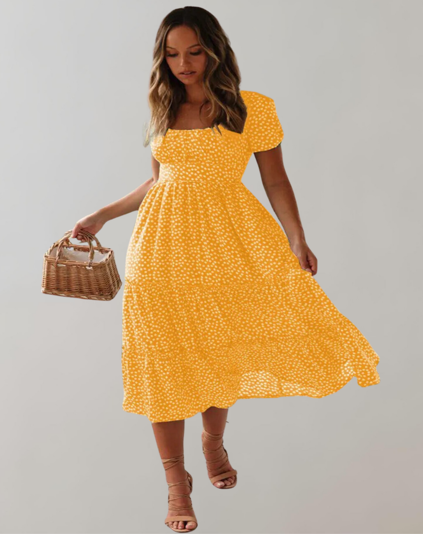 Vestido clásico de verano para mujer con escote cuadrado y estampado floral | Ideal para primavera/verano