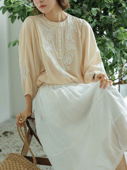 Kylie Vintage Crew Neck Embroidered Top