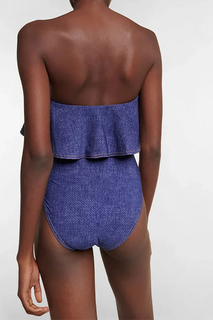 Conjunto de traje de baño de una pieza con bandeau de mezclilla