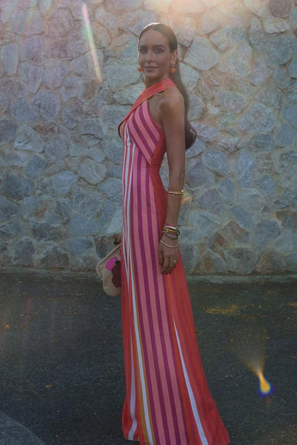 Vestido de rayas con cuello halter cruzado Sunset Samba