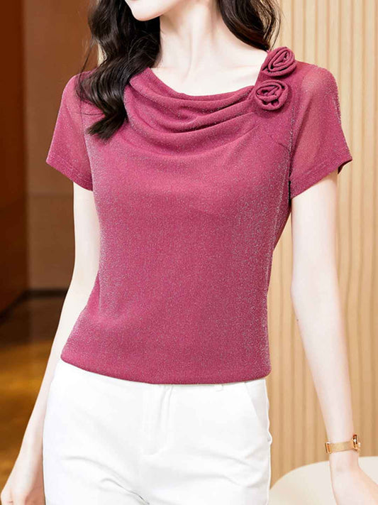 Rachel Classic Stacked Collar Solid Color Mesh Top