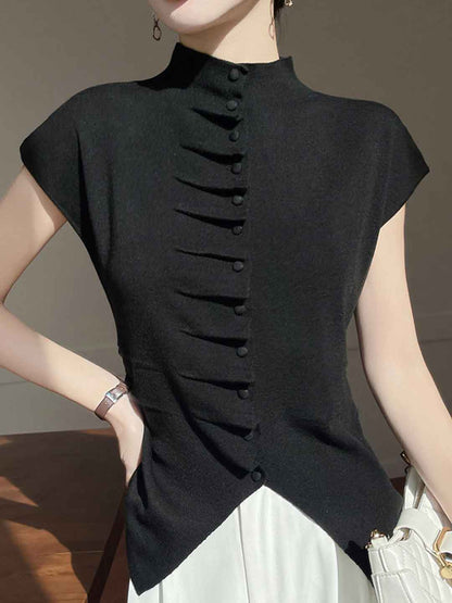 Jocelyn Loose Turtleneck Pleated Top