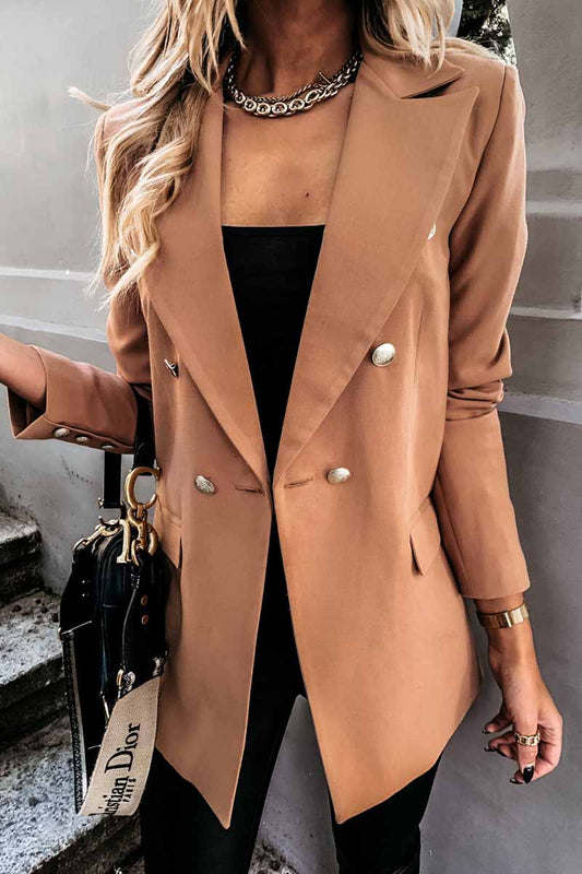 Solid Color Long-Sleeved Double-Breasted Blazer (4 colors)