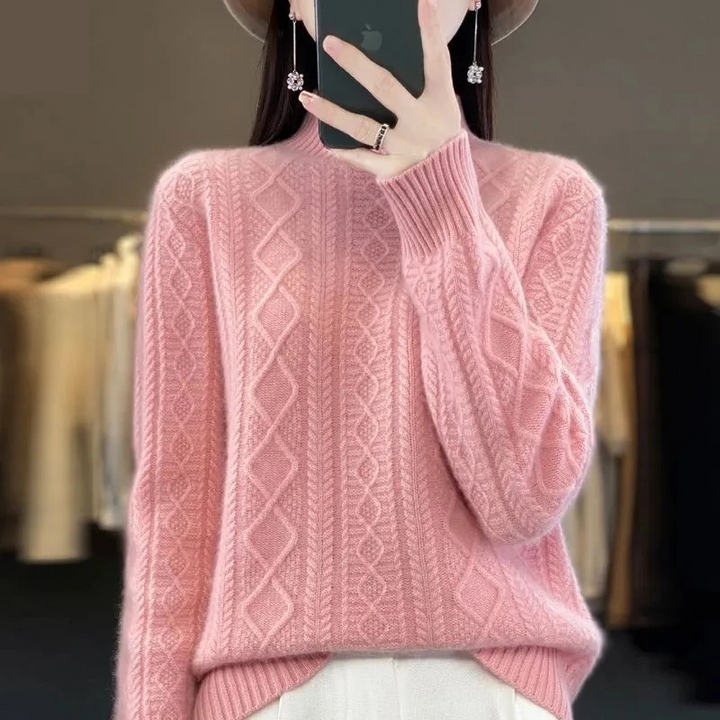 Elegante jersey de punto trenzado con cuello alto para mujer | Ideal para otoño/invierno