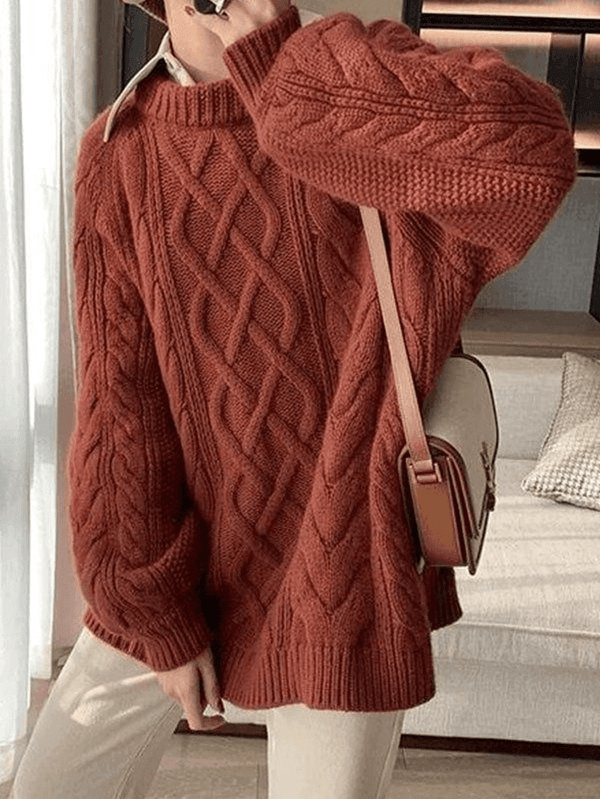 Jersey marrón oversize de punto trenzado para mujer | Ideal para otoño/invierno