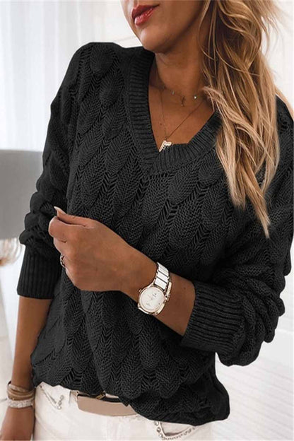 Loose V-neck Feather Solid Color Sweater(5 Colors)