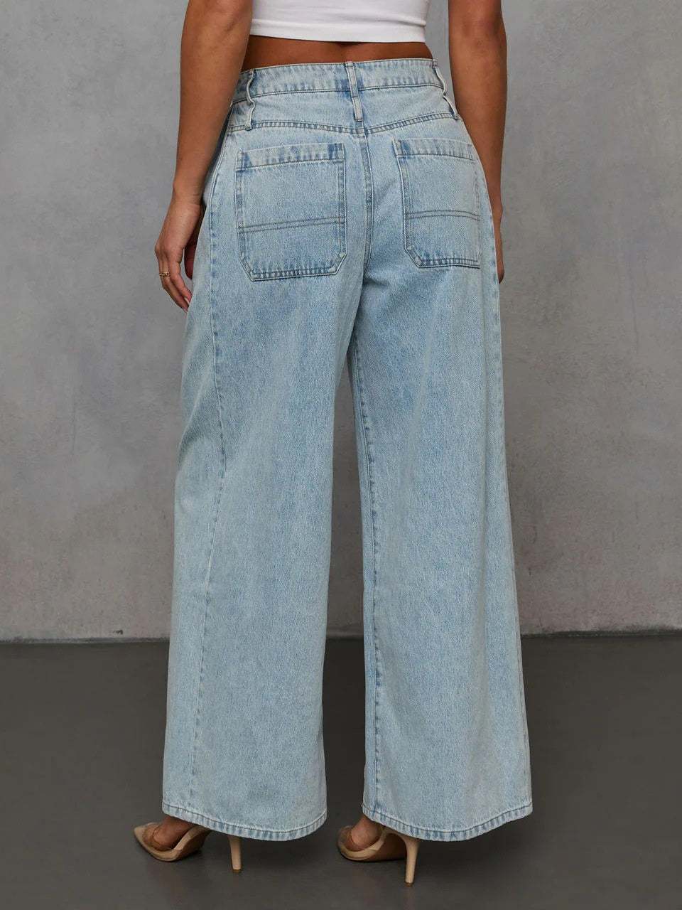 Denim Distressed Solid Color Jacket And Trousers 2-piece Sets