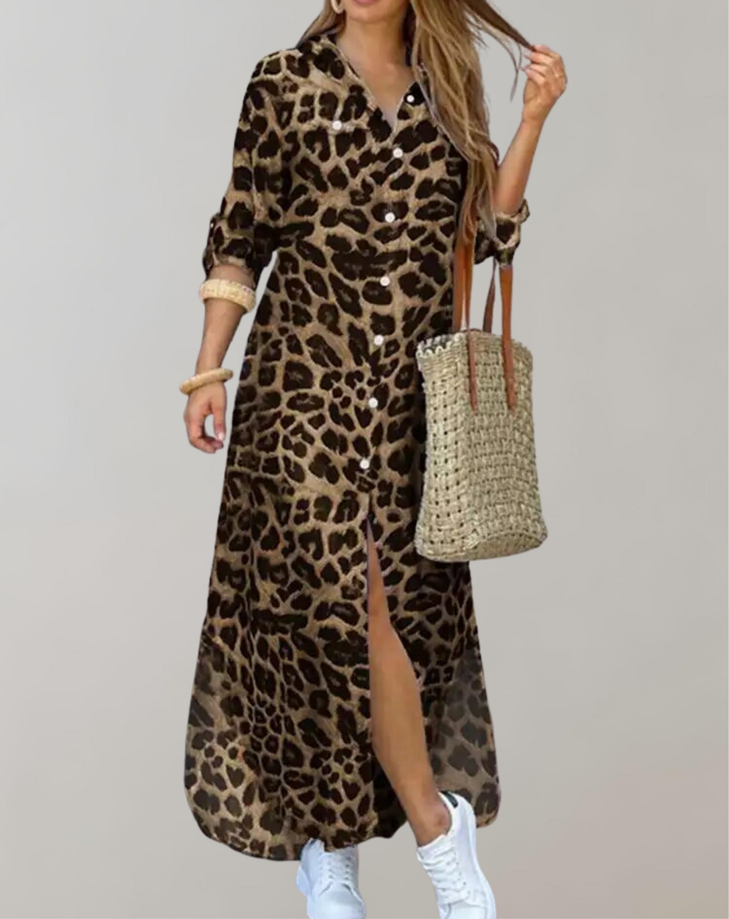 Vestido informal con estampado de leopardo y botones para mujer | Ideal para primavera/verano