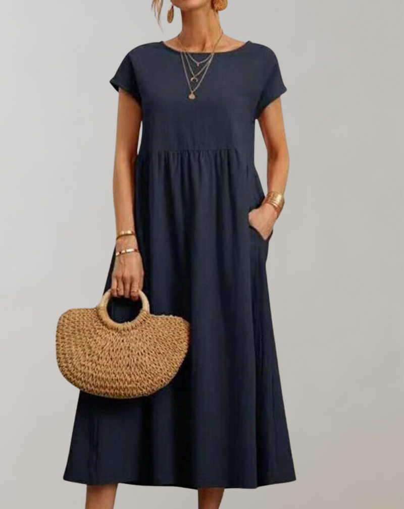 Women’s Easy to Wear Oval Neck Midi Dress with Pocket | Ideal for Spring/Summer