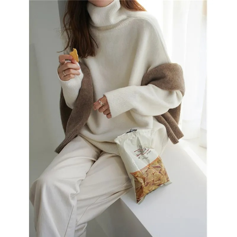 Jersey de punto oversize con cuello alto para mujer | Ideal para otoño/invierno