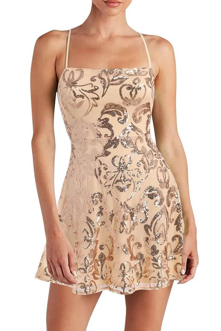 Minivestido sin mangas con tirantes de lentejuelas