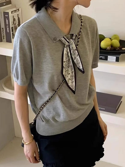 Maria Elegant Polo Collar Knitted Top