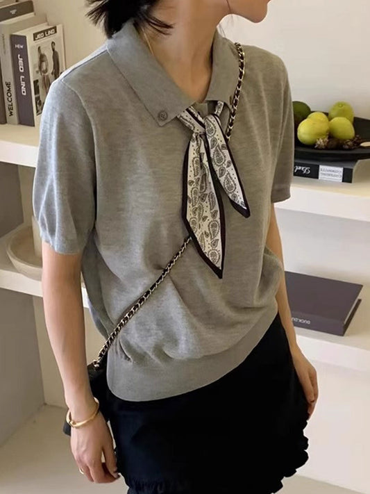 Maria Elegant Polo Collar Knitted Top