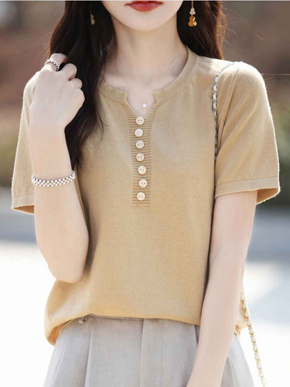 Julia Crew Neck Solid Color Knitted Top-Yellow