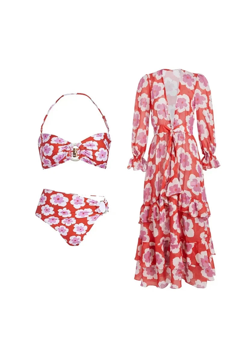Conjunto de bikini estampado con cuello halter