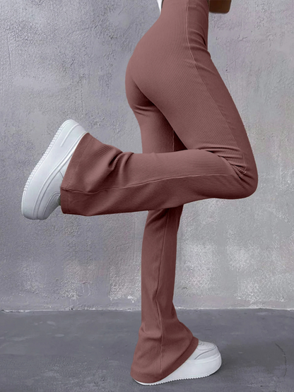 Women's Stretchy High Waisted Ribbed Flared Pants | Great for All Seasons