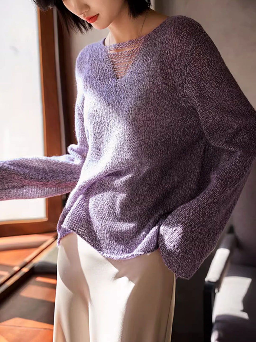 Mia Casual Crew Neck Hollow Knitted Top