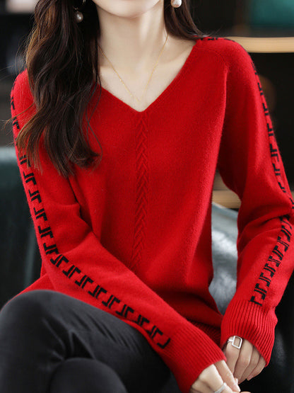 Jessica Loose V-Neck Pullover Knitted Top