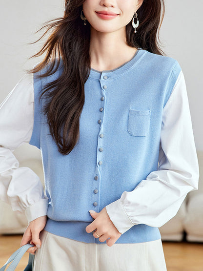 Mya Classic Crew Neck Paneled Knitted Top