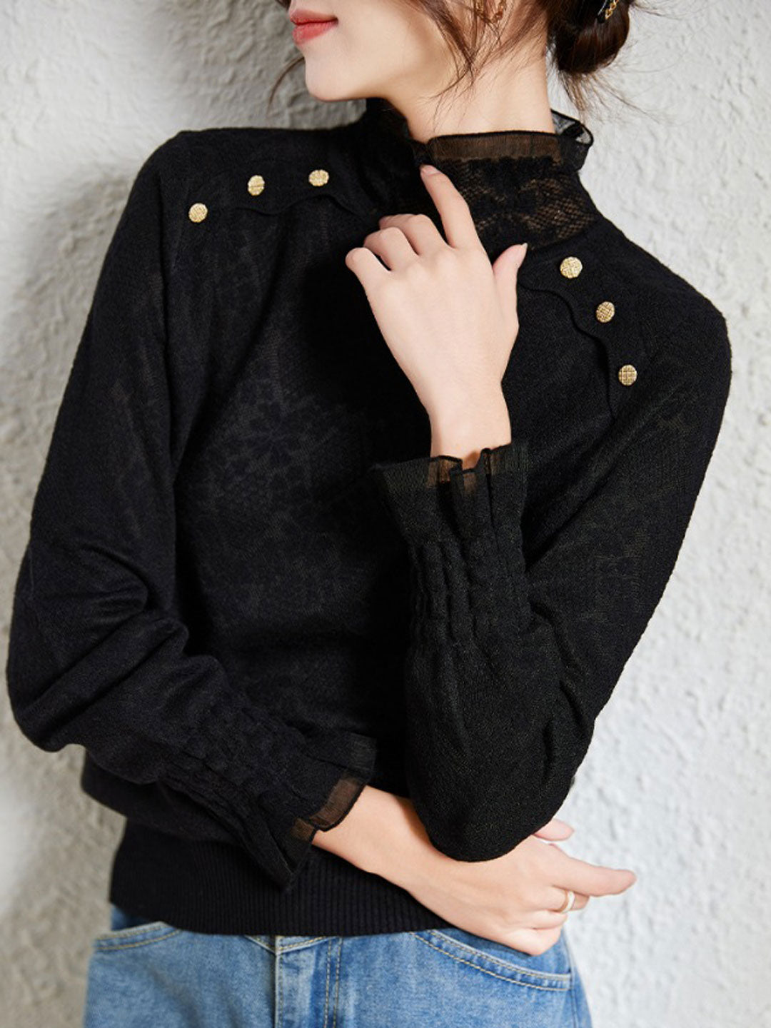 Mia Retro Turtleneck Lace Knitted Top