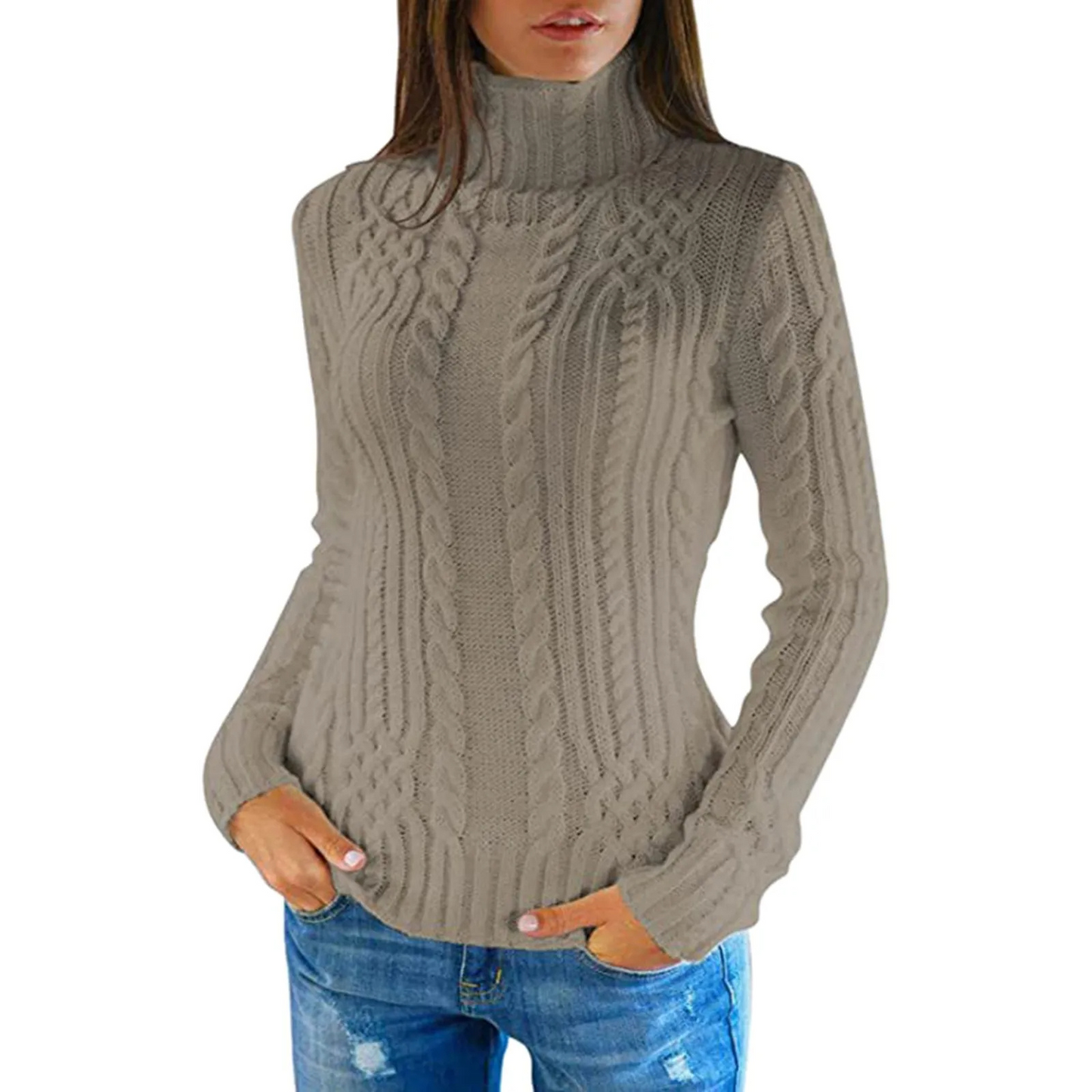 Jersey de cuello alto de punto trenzado suave para mujer | Ideal para otoño/invierno