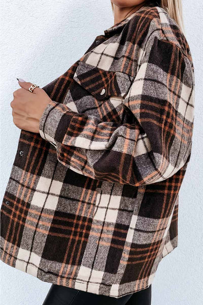 Casual Loose Retro Plaid Stitching Shirt Jacket(3 Colors)
