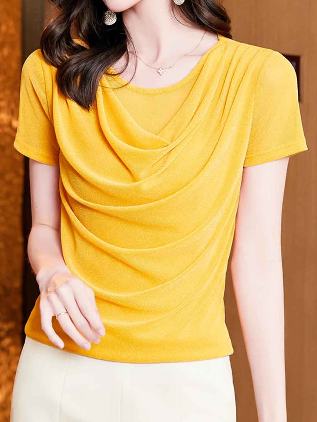 Jocelyn Classic Swing Collar Solid Color Mesh Top