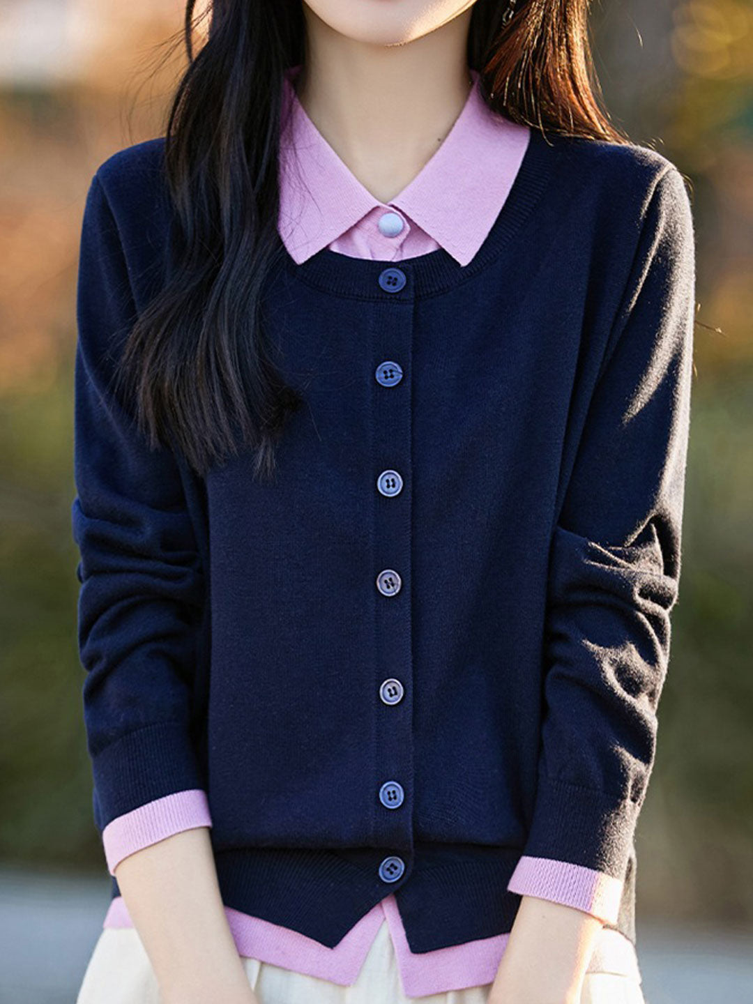 Kylie Classic Polo Mock Two-Piece Knitted Cardigan