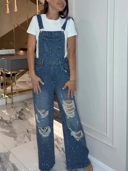 Ripped Denim Overalls