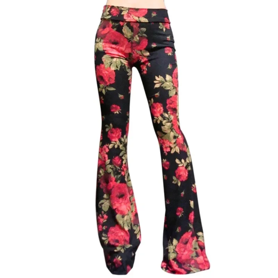 Women's Stretchy Boho Style High Waisted Flared Pants | Great for Casual Days