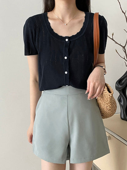 Madison Vacation Crew Neck Hollowed Jacquard Knitted Top