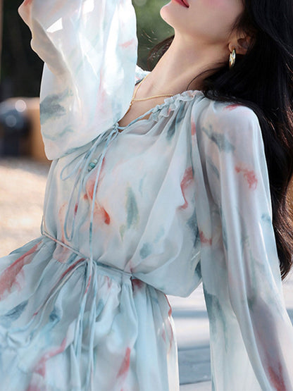 Julia Elegant Printed Floral Chiffon Dress