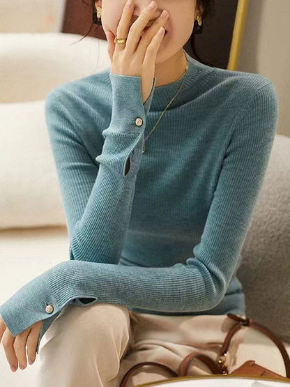 Sophia Classic Turtleneck Solid Color Knitted Sweater-Coffee