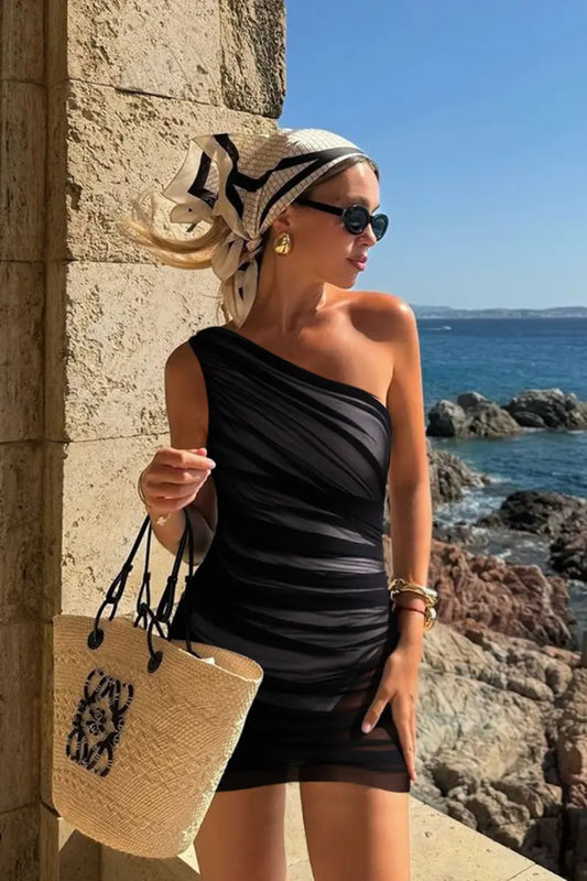 Traje de baño de una pieza de malla negra