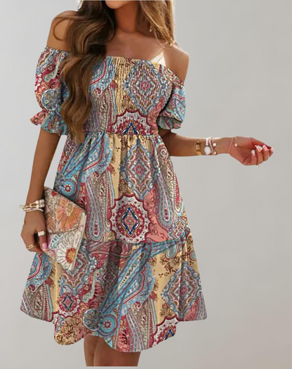 Women's White Beach Dress with Slash Neck Design for Summer