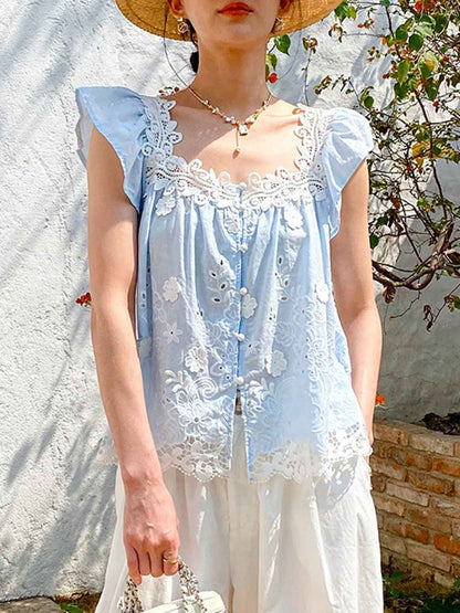 Sydney Vacation Square Neck Crochet Embroidered Top