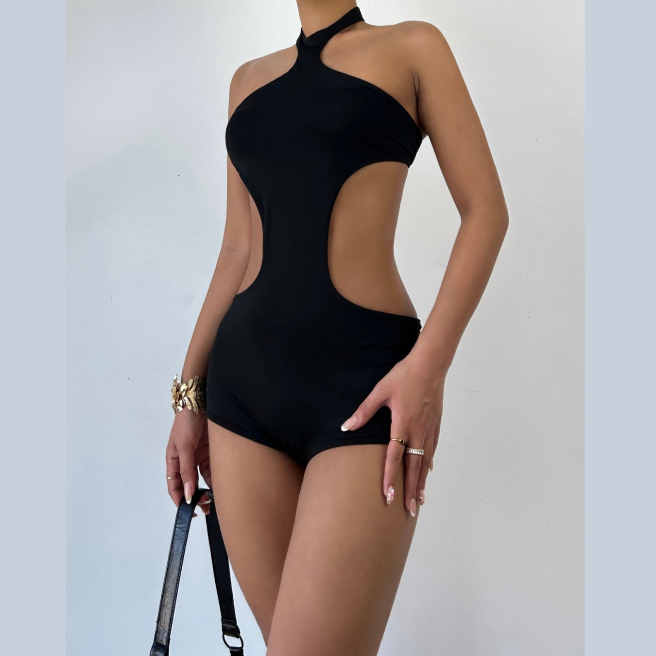 Halter button hollow out backless romper  | Festival Outfits Women