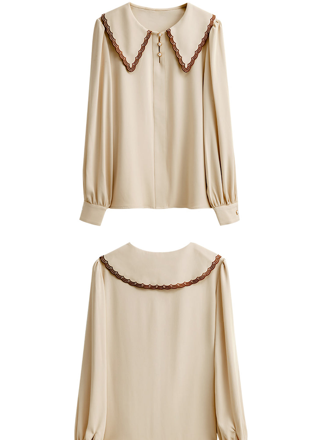 Lauren French Style Embroidered Doll collar Chiffon Blouse