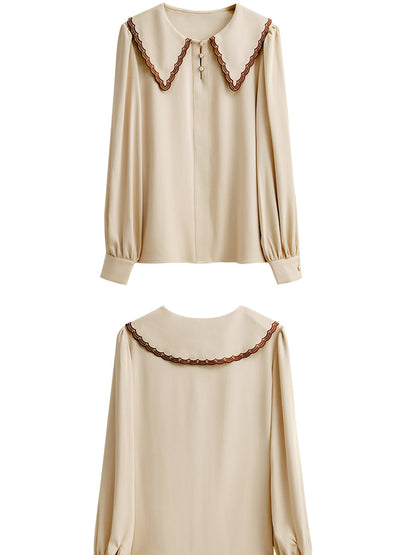 Lauren French Style Embroidered Doll collar Chiffon Blouse