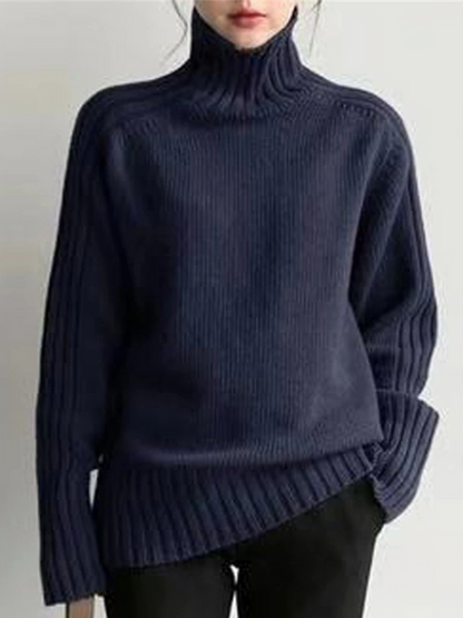 Jersey de cuello alto acanalado extragrande para mujer | Ideal para otoño/invierno