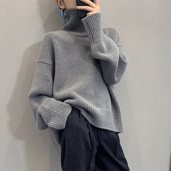 Jersey de cuello alto de punto extragrande para mujer | Ideal para otoño/invierno