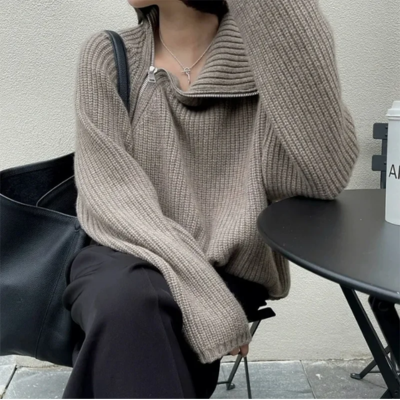 Jersey informal de cuello alto para mujer con cremallera lateral | Ideal para otoño/invierno