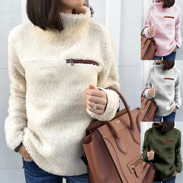 Jersey informal de cuello alto con cremallera para mujer | Ideal para otoño/invierno