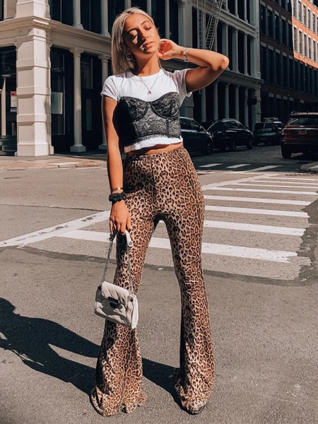 Women's Stylish Leopard Print High Waisted Flared Pants | Ideal for Everyday Wear