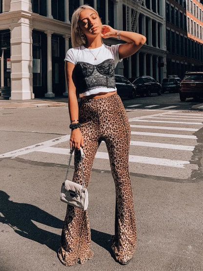 Women's Stylish Leopard Print High Waisted Flared Pants | Ideal for Everyday Wear
